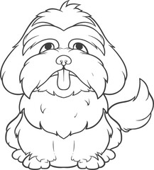 fluffy dog sitting with its tongue out outline