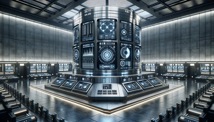 Futuristic Bayesian Analysis Terminal in High-Tech Laboratory