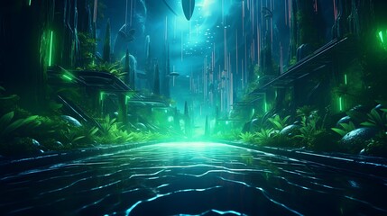 a digital painting of a city street at night