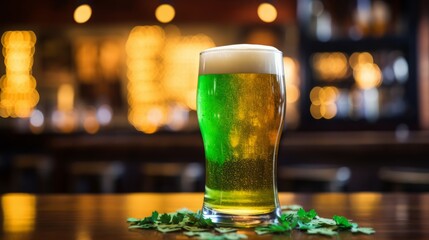 glass of green beer, st patricks day concept. Neural network AI generated art
