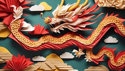 Chinese dragon, chinese style dragon, origami dragon, paper style, lunar new year