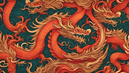 Obraz premium Chinese dragon, chinese style dragon, drawing, vintage style, old style, clasic style, lunar new year