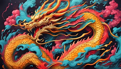Chinese dragon, chinese style dragon, drawing, colorful style, lunar new year