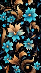 Flower design on black background wallpaper for phone. Floral pattern