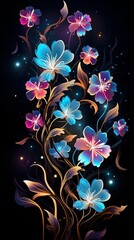 Flower design on black background wallpaper for phone. Floral pattern