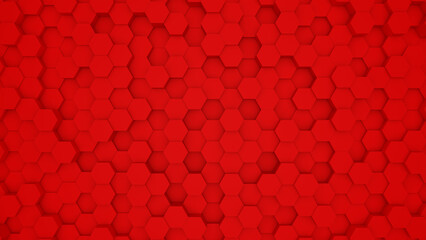 Abstract red modern architecture 3D background with red hexagon on the wall.
