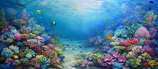 Naklejka premium underwater world with fish and corals generative ai