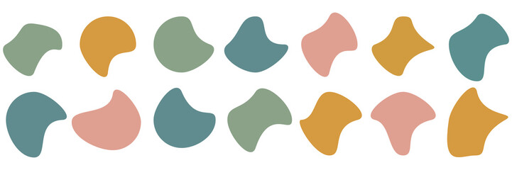Organic blob shape with irregular form abstract vector illustration. Random oval pebble, asymmetric stone, round amoeba blot. Set of simple graphic geometric stained. PNG - obrazy, fototapety, plakaty