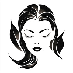 Elegant lines black logo with female face icon in black and white