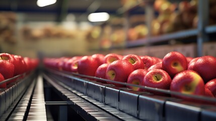 food factory: assembly line with apples. Neural network AI generated art