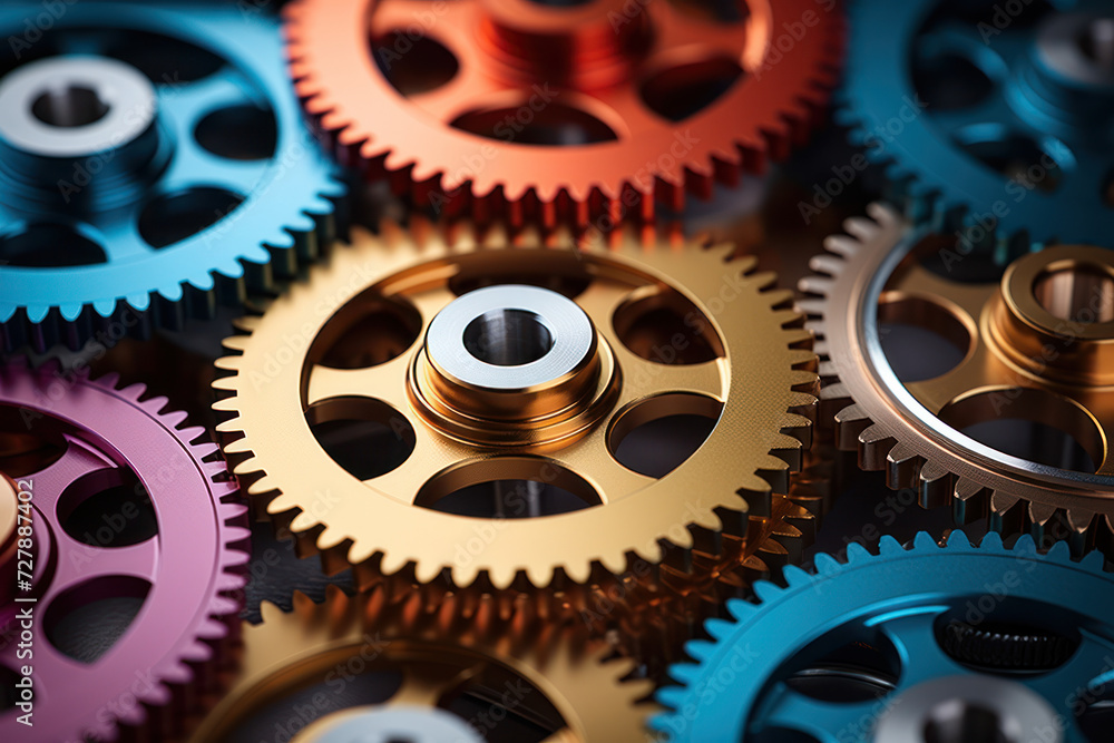 Poster a series of interconnected gears symbolizes the synergy between diverse elements in a well-functioni