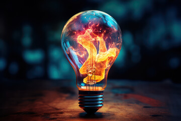 A stylized lightbulb with intricate filaments symbolizes creative ideas and innovative thinking, portraying the concept of intellectual brilliance and problem-solving. Generative Ai. - obrazy, fototapety, plakaty