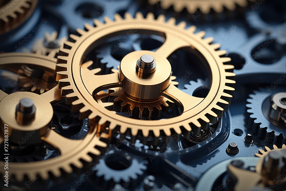 Poster a series of interconnected cogs represents the intricate workings of a successful business machine, 
