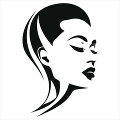 Elegant lines black logo with female face icon in black and white