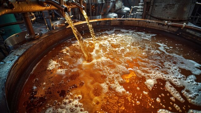 A large vat filled to the brim with golden beer embodies the essence of brewing craftsmanship.