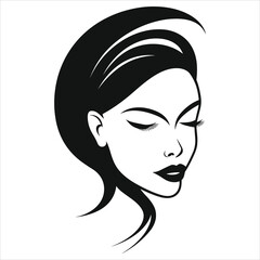 Elegant lines black logo with female face icon in black and white