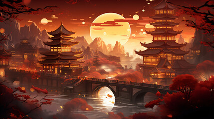 Chinese architecture traditional festival illustration