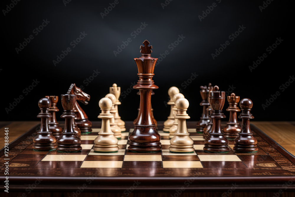 Poster a chessboard with pieces in strategic positions signifies the concept of order and calculated moves 