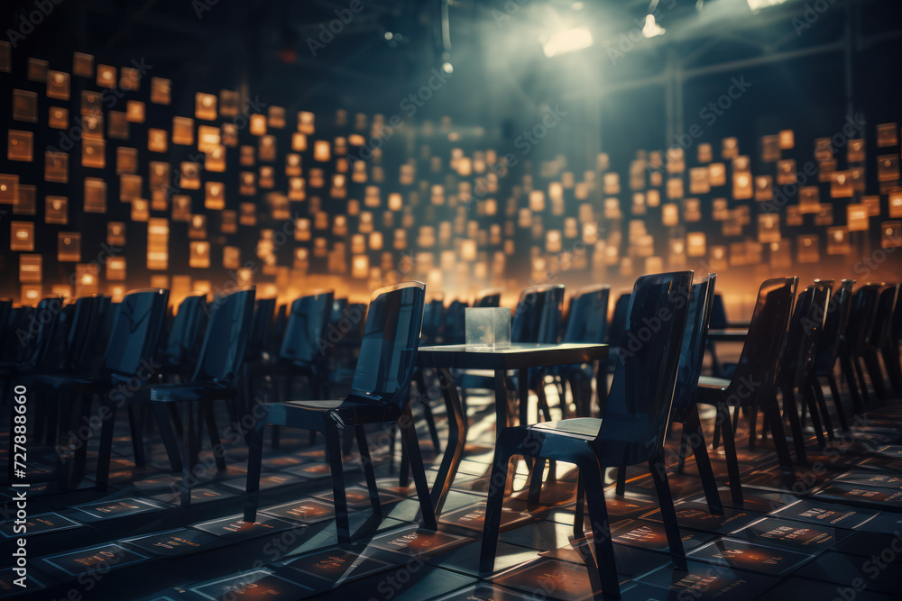 Poster A precisely arranged seating chart at a formal event represents the concept of order in event planning and guest management. Generative Ai.