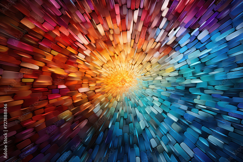 Poster a vibrant, abstract mosaic of colors forming an energetic and dynamic background, perfect for adding