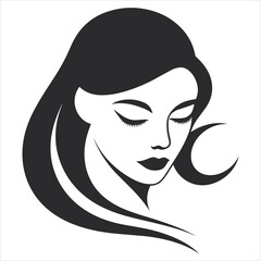 Elegant lines black logo with female face icon in black and white