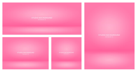 Fototapeta premium A set of blank pink studio backgrounds. A collection of empty studio rooms for a photo shoot or presentation. Vector EPS 10.