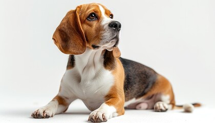 beautiful beagle dog on white background - obrazy, fototapety, plakaty