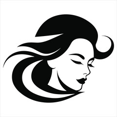 Elegant lines black logo with female face icon in black and white