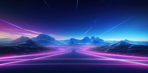 A mountain with neon light for technology concept background. Generate AI image