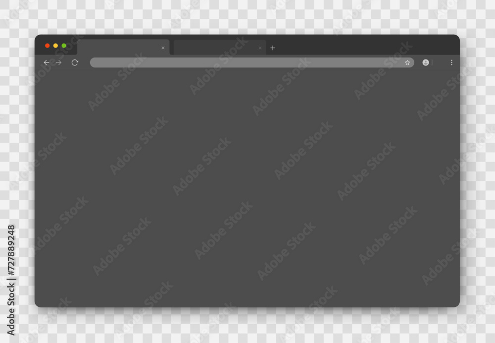 Poster an empty gray browser window on a transparent background. website layout with search bar, toolbar an