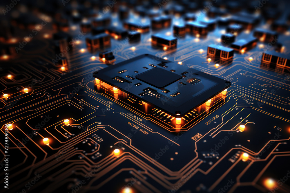 Poster a futuristic digital circuit board pattern, offering a tech-inspired background for text related to 