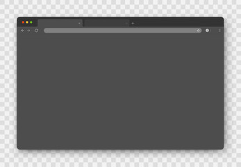 An empty gray browser window on a transparent background. Website layout with search bar, toolbar and buttons. Vector EPS 10. - obrazy, fototapety, plakaty