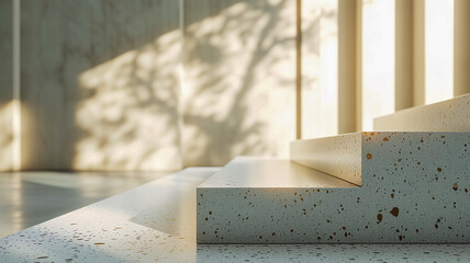 Terrazzo stairs podium for product display presentation. Stage with nature environment concept