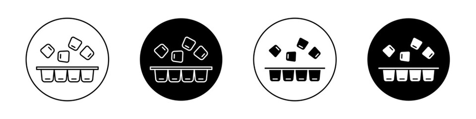 Ice Cube Plastic Container Icon Set. Kitchen Freezer Tray crushed ice Vector Symbol in Black Filled and Outlined Style. Ice cube Storage Sign.