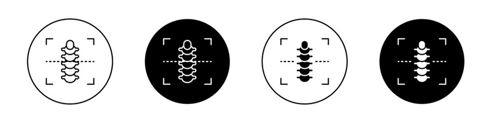 Body Spine Scan Icon Set. Medical backbone X-Ray Vector Symbol in Black Filled and Outlined Style. Radiology Hospital Health Diagnostic Sign.