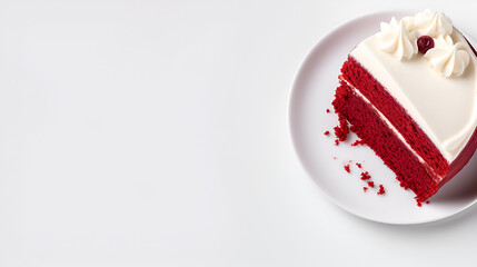 A piece of Red Velvet Cakes in a white plate isolated on a white background, a Birthday concept, Red Velvet Cake Slice on a White Background, AI-generated