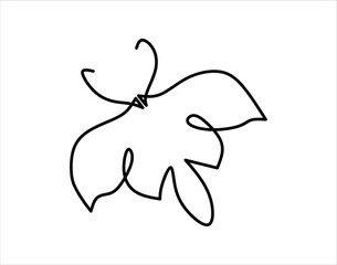 Simple Outline Of Butterfly. Beautiful Butterfly In One Continuous Line Art. Continuous Line Of Flying Butterfly