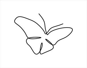 Simple Outline Of Butterfly. Beautiful Butterfly In One Continuous Line Art. Continuous Line Of Flying Butterfly