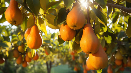  detail of ripe organic Chinese pears hanging