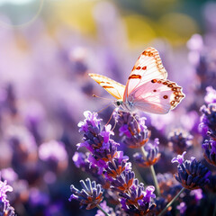 Serene butterfly on lavender in sunny tranquil garden ideal for nature and wildlife themes