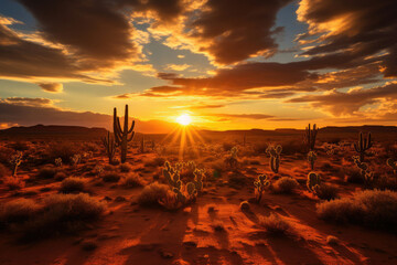 Scenic sunset over a serene desert landscape evoking adventure and tranquility ideal for tourism and exploration themes