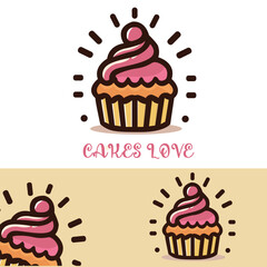 Logo design for small bakery. Vector cup cake love. editable stroke