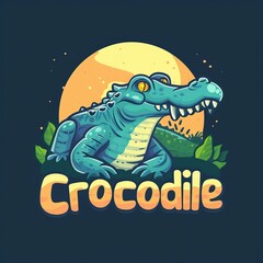 flat vector logo of animal Crocodile Vector image, White Background