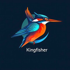 flat vector logo of animal Kingfisher Vector image, White Background