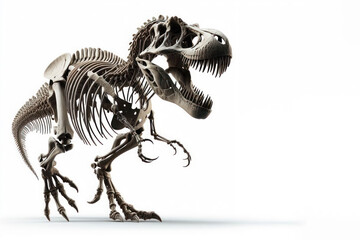 Dinosaur skeleton on white background. Space for text.