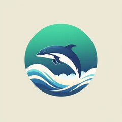 Flat logo vector logo of whale serene flat whale logo for an ocean conservation organization, promoting marine preservation