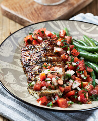 Grilled steak with Green Beans and Salsa	