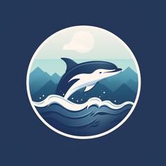 Flat logo vector logo of whale serene flat whale logo for an ocean conservation organization, promoting marine preservation