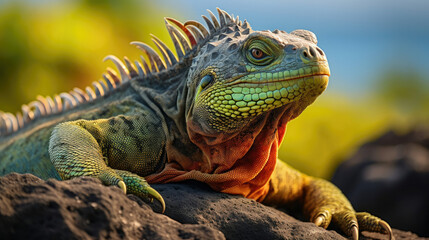 Obraz premium Close-up of a serene iguana in its natural habitat suitable for wildlife education and environmental conservation themes