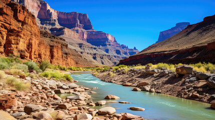 Scenic view of a river flowing through the majestic Grand Canyon suitable for travel and tourism industries
